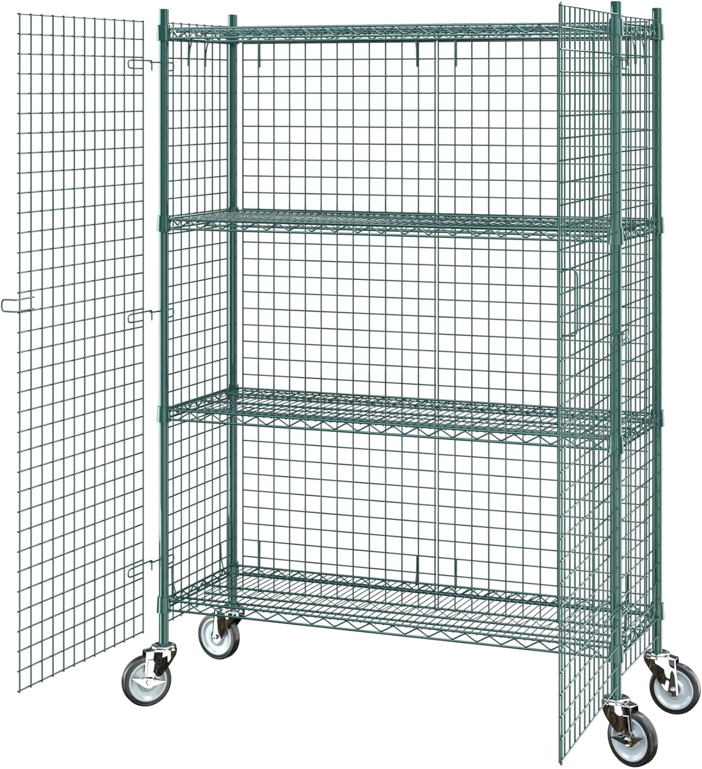 Commercial Grade NSF Listed Metal Wire Mesh Storage Green Epoxy Mobile Security Cage Kit, 18" x 48" x 70", Perfect for Warehouse, Walk-in Refrigerator, Freezer, Grocery Store, Restaurant, Dishroom