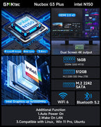 GMKtec Mini PC  Intel Twin Lake N150 (Upgraded N100)  16GB DDR4 RAM 512GB PCIe M.2 SSD  Desktop Computer 4K Dual HDMI/USB3.2/WiFi 6/BT5.2/2.5GbE RJ45 for Office  Business