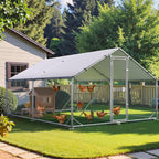 Large Chicken Coop Metal Chicken Run for Yard with Feeding Door
