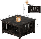 FABATO Lift Top Coffee Table, 31.5" Farmhouse Coffee Tables with Storage, Small Square Cocktail Tables, Wood Central Table for Living Room, Meeting Room, Black Oak