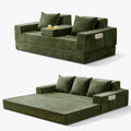 MAXYOYO Convertible Sofa Bed, 80" Oversized Boneless Loveseat Couch 4 in 1 Foldable Floor Sofa Couch in A Box with 2 Cup Holders, Folding Sleeper Chair for Living Room, No Assembly Required, Green