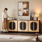 29" Fluted Modular Buffet Cabinet with Arched Doors & Gold Handles, Mid Century Modern Sideboard Credenza Storage with Adjustable Shelves, Wood Coffee Bar Console Table for Dining Living Room