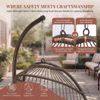 NICESOUL Swing Egg Chair Indoor Outdoor, Patio Wicker Hanging Chair with Stand, All Weather Egg Hammock Chairs with Cushions, 350lbs Durable Birthday Gift Swinging Chair for Backyard Balcony, Brown