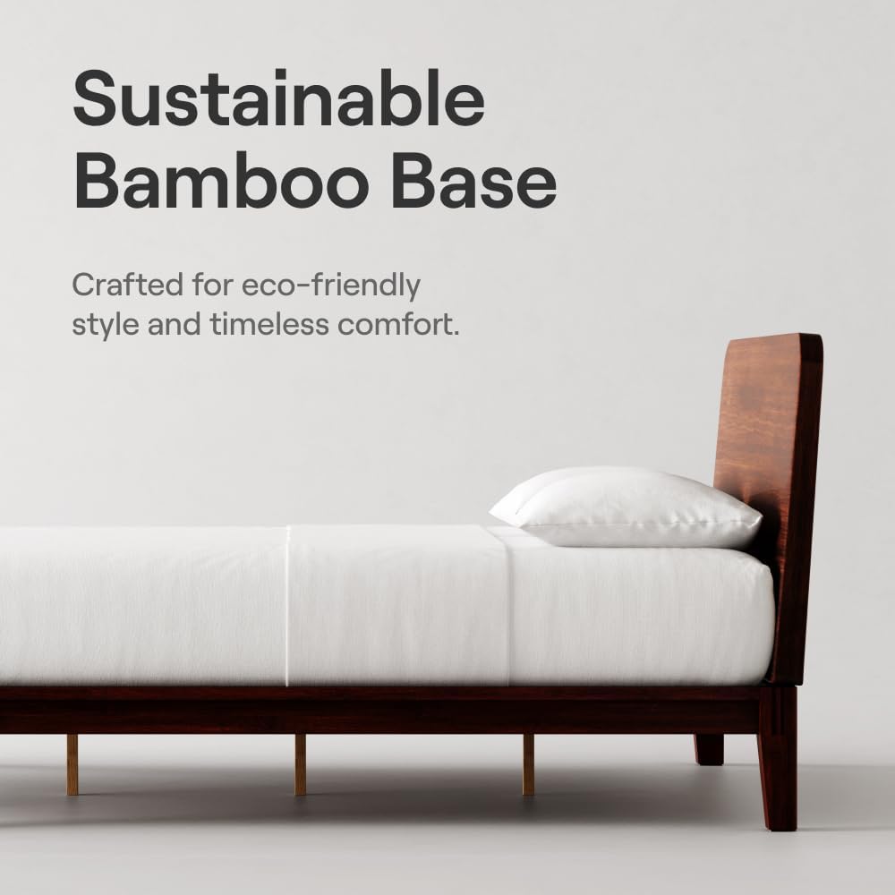 Nectar Bamboo Platform Bed Frame - Full - Walnut - Floating Center Support Legs - 12” Height - Easy Tool Free Set Up - Contemporary and Durable - Sturdy Wooden Support Slats - Holds Up to 800 Pounds