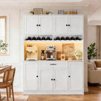 72" Tall Pantry Storage Cabinet with LED Light 55" Wide Kitchen Pantry Cabinet with Charging Station and Adjustable Shelves Modern Kitchen Hutch with Wine Rack and Large Countertop White