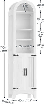 HOOBRO 67" Tall Narrow Bathroom Storage Cabinet, Arched Freestanding Floor Cabinet with 3 Adjustable Shelves and 2 Doors for Small Space, Space Saving Organizer for Bathroom, Living Room, White