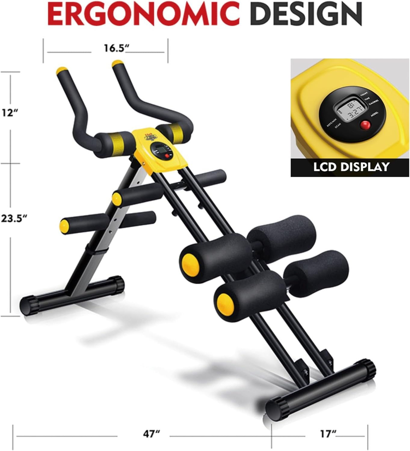 Foldable Ab Workout Machine for Home Gym – Adjustable Core & Waist Trainer for Women, Full Body Abdominal Exercise Equipment with Resistance Bands & LCD Display