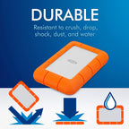LaCie Rugged Mini, 2TB, 2.5", Portable External Hard Drive, for PC Mac iPad and iPhone, Data Rescue Service (LAC9000298)