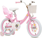 Bixike Girls Bike with Basket for Toddlers and Kids Aged 3-14 Years Old, 12 14 16 18 Inch with Training Wheels & Doll Seat, 20 Inch with Kickstand & Rear Rack, Princess Style Bicycle for Gift.
