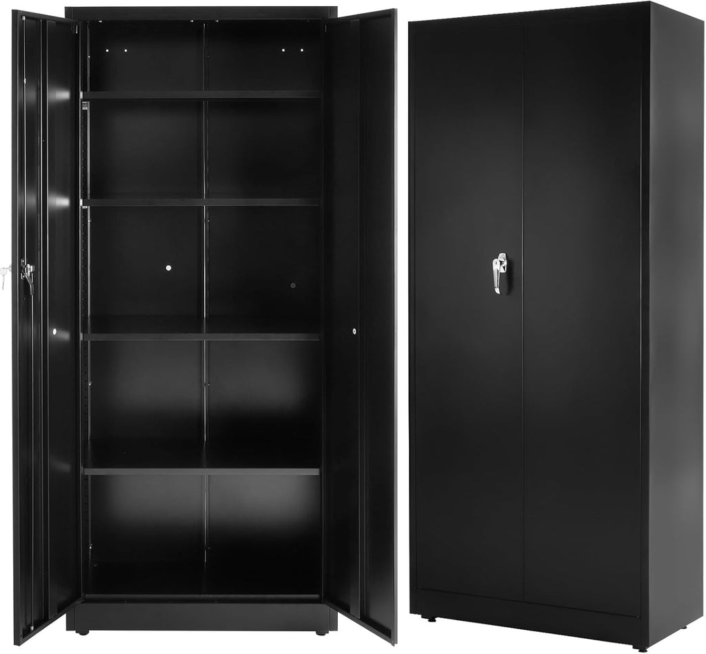 DUMOS Metal Garage Storage Cabinet with 2 Doors and Adjustable Shelves, 71" Lockable File Cabinet with Anti-tip Design, Steel Tool Cabinets for Garage, Home, Office, Gym,School, Black