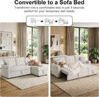 82" L Shaped Sleeper Sofa Bed: Sectional Sleeper Couch with Pull Out Bed, Storage Chaise, USB Charging, 3 Seat Sectional Sofa Bed with Throw Pillow for Living Room (Linen Fabric, Beige)