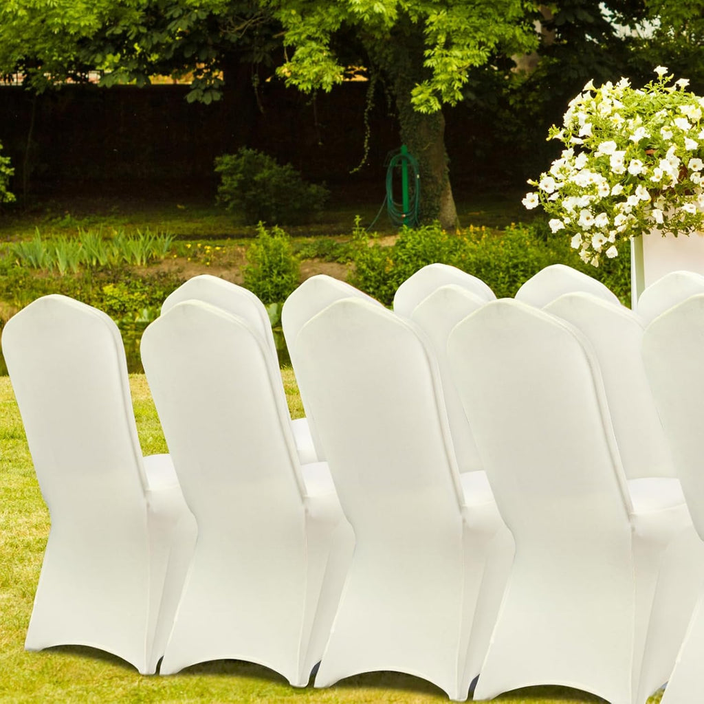 VEVOR 50 Pcs Flat-Front Chair Covers Polyester Spandex Chair Cover Stretch Slipcovers, Wedding, Holiday, Banquet, Party, Celebration, Dining, Beige