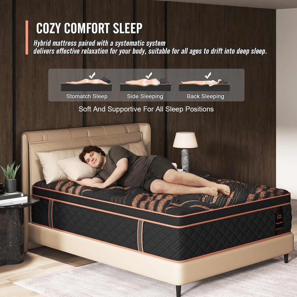Quenn Hybrid Mattress 14 Inch, Medium Firm Gel Memory Foam & Pocket Springs - Motion Isolation & Pressure Relief for Back & Side Sleepers, CertiPUR-US Certified, 100 Night Trial