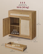 VASAGLE ELLAN Collection - Boho Buffet Cabinet with Rattan-Look Doors, Sideboard Storage Cabinet, Rounded Corners, Adjustable Shelf, Drawer, for Kitchen, Natural Brown UBBK601KC01