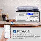 9 in 1 Record Player with External Speakers 3 Speed Bluetooth Turntable Vinyl Player with CD/Cassette Play AM/FM Radio  USB SD/MMC Play  Aux-in/RCA Line Out