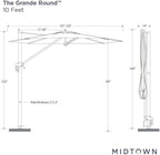 Midtown Umbrellas 10 Ft Outdoor Cantilever Patio Umbrella w/Terylast Pear Green Fabric - Rotate Tilt 360° Offset Patio Umbrella  Deck Patio Umbrella  Backyard Umbrella & Garden Umbrella - Black Frame