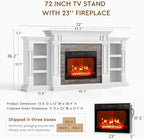 LGHM 72" Electric Fireplace with Mantel, Fireplace TV Stand for TVs Up to 80 Inch, Modern Entertainment Center with Storage, Fireplace Heater Insert with Realistic 3D Flame for Living Room, Bedroom