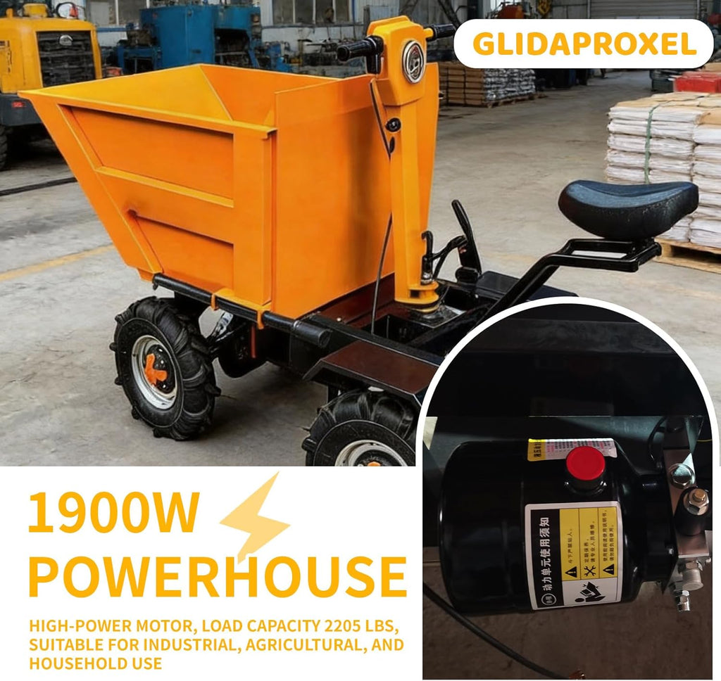Electric Wheelbarrow  1900W Powerhouse 2205 lbs Heavy Duty Dump Cart All-Terrain Wheels for Hill Climbing & Rough Ground Utility Wagon for Yard  Garden  Construction Hauling & Dumping