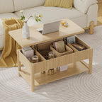Lift Top Coffee Table with Storage for Living Room, 2-in-1 Modern Center Table & Desk with Hidden Storage Compartment & Open Shelf, Space Saving for Small Space & Apartment (Oak)