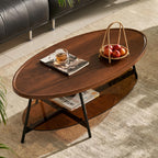 Shrine Glass Coffee Table, Black Walnut Table for Living Room, Glass and Wood Table, 43.3" D x 21.6" W x 15.7" H, Brown Glass Base, Walnut Wood Top&Black Metal Frame