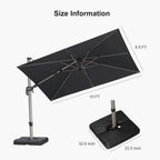 PURPLE LEAF 10' X 6.5' Left-right Tilting Patio Umbrella with Base Outdoor Swivel Cantilever Offset Aluminum Umbrella with Champagne Frame and 360-degree Rotation for Garden Deck Pool, Grey