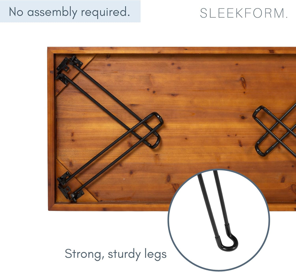 Sleekform Folding Wooden Coffee Table - Collapsible 20x40 Light Wood Mini Desk - Lightweight Foldable Coffee Table for Small Spaces - Fold Up Hairpin Legs - Walnut Wood Finish