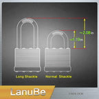 LanuBe Lock Laminated keyed Padlock (1-9/16"  40mm)  keyed Alike Locks  Long Shackle Marked Black Plastic Hoop  Pack of 100
