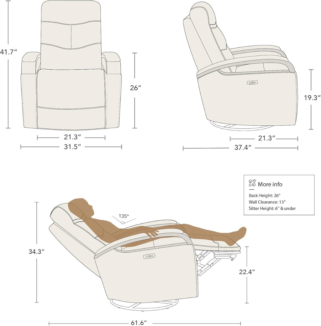 CHITA Genuine Leather Power Swivel Glider Rocker Recliner, FSC Certified Mid Century Modern Recliner Chair for Adults, Adjustable Power Headrest, for Nursery and Living Room, Creamy Grey