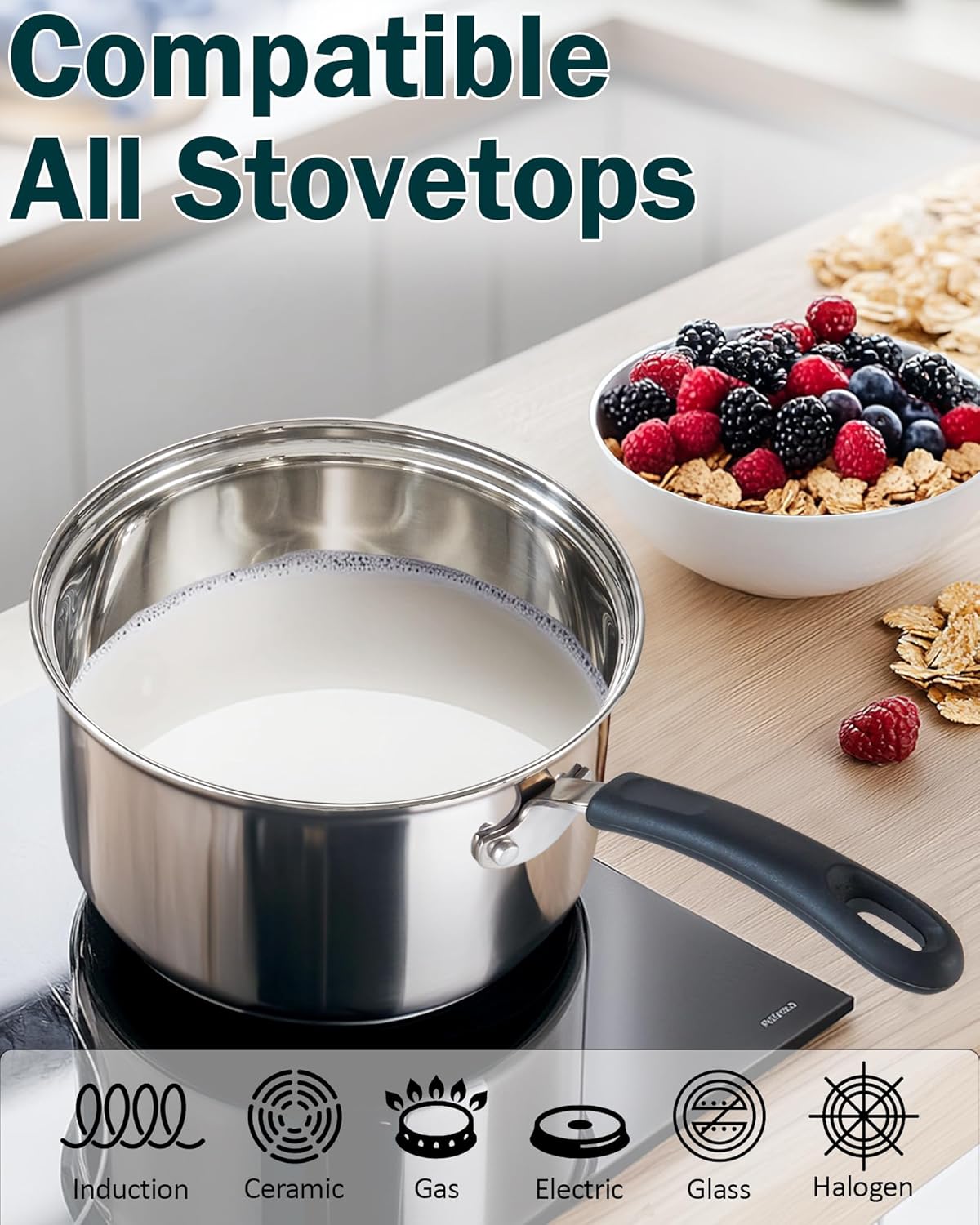 Cook N Home Stainless Steel Cookware Sets 10-Piece, Pots and Pans Kitchen Cooking Set with Stay-Cool Handles, Dishwasher Safe, Silver