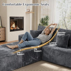 177'' Cloud Couch, Comfy Fluffy Oversized Modular Sectional Couches for Living Room, 8 Seater Modern Plush Corduroy Large Boneless Couch with Ottoman, Deep Seat, No Assembly Required, Dark Grey