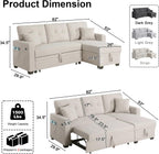 82" L Shaped Sleeper Sofa Bed: Sectional Sleeper Couch with Pull Out Bed, Storage Chaise, USB Charging, 3 Seat Sectional Sofa Bed with Throw Pillow for Living Room (Linen Fabric, Beige)