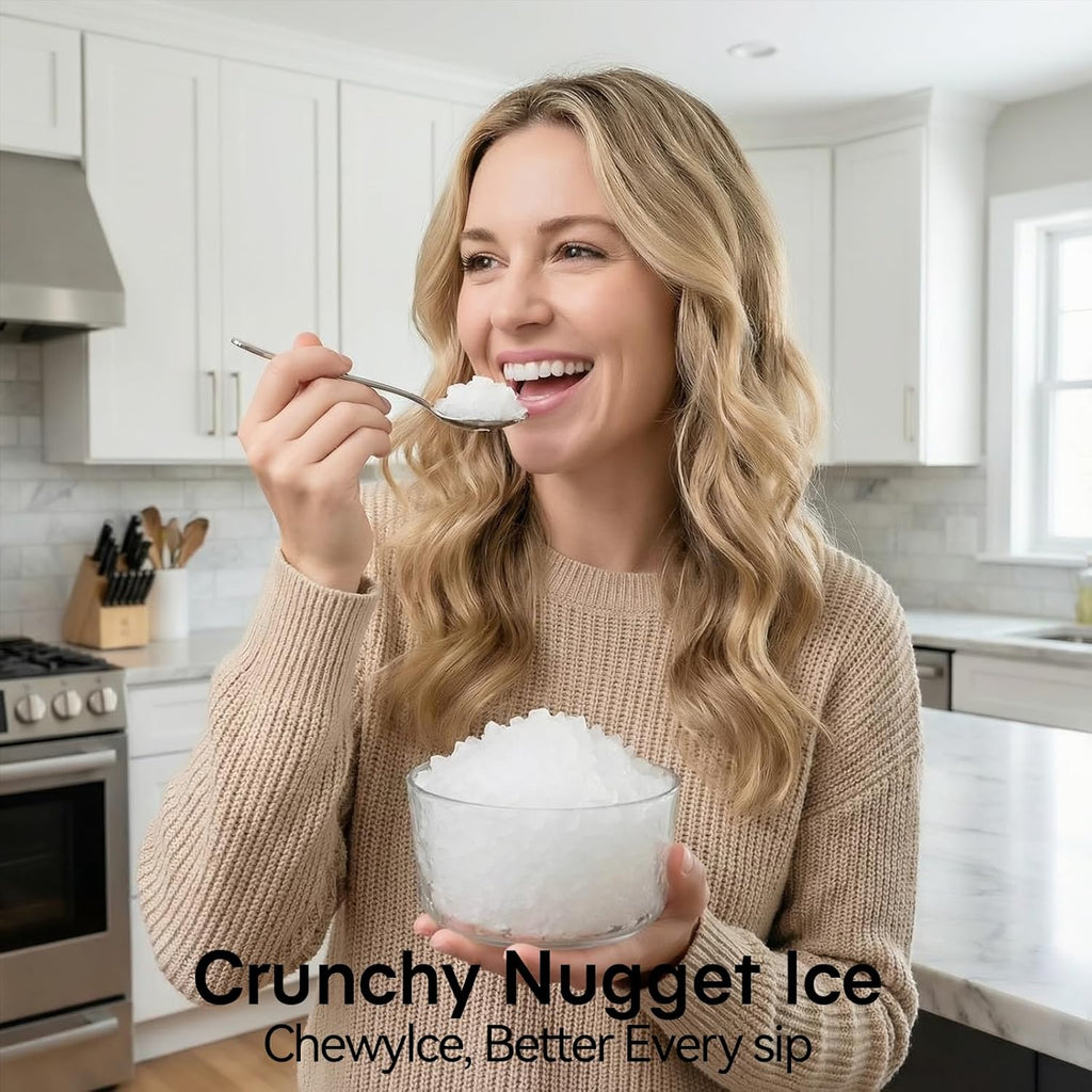 Nugget Ice Maker Countertop, Portable Ice Makers Machine with Removable Basket and Scoop, Self-Cleaning, Quiet, 6-Min Ready, 24lbs in 24Hrs, Visible, for Home, Party, RV, Camping, White