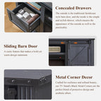 JXQTLINGMU Farmhouse TV Stand for 75+ Inch TV, 32" Tall Entertainment Center w/4 Drawers & Sliding Barn Door, Rustic Media Console w/Storage Shelves, 66" Wood Television Stand for Living Room, Black
