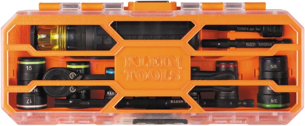 Klein Tools 65242 KNECT Impact Socket Set, Ratcheting Screwdriver Set, 1/4-Inch Drive, 4 SAE and 4 Metric Flip Sockets, 16 Hex Sizes, Adapters, MODbox Case