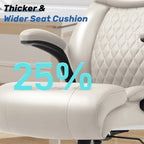 550LBS Big and Tall Office Chair, Comfy Heavy Duty Executive Chair with Adjustable Lumbar Support Double Spaces Casters, PU Extra Wide Seat Ergonomic Computer Desk Chair for Back Pain, BEIGEWHITE