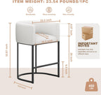 26" H Counter Height Bar Stools Set of 4, Modern Barrel Counter Stools with Backrest and Arms, Linen Fabric Upholstered Accent Barstools for Kitchen Island,Support 450 LBS (White)