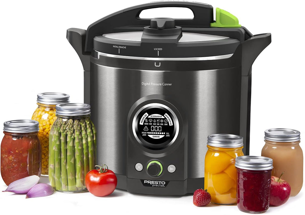 Presto 02144 12-Quart Digital Pressure Canner - Digital Display, Waterbath Capable, 10-Built-In Safety Features, Recipe Book, Black Stainless Steel