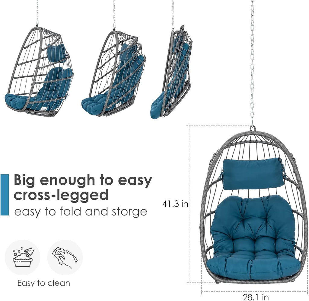 Brafab Egg Swing Chair Without Stand Outdoor Indoor, Foldable Swing Chair Hanging Egg Chairs, Aluminum Frame and UV Resistant Cushion Hammock Chair for Bedroom Patio Porch (Without Stand)