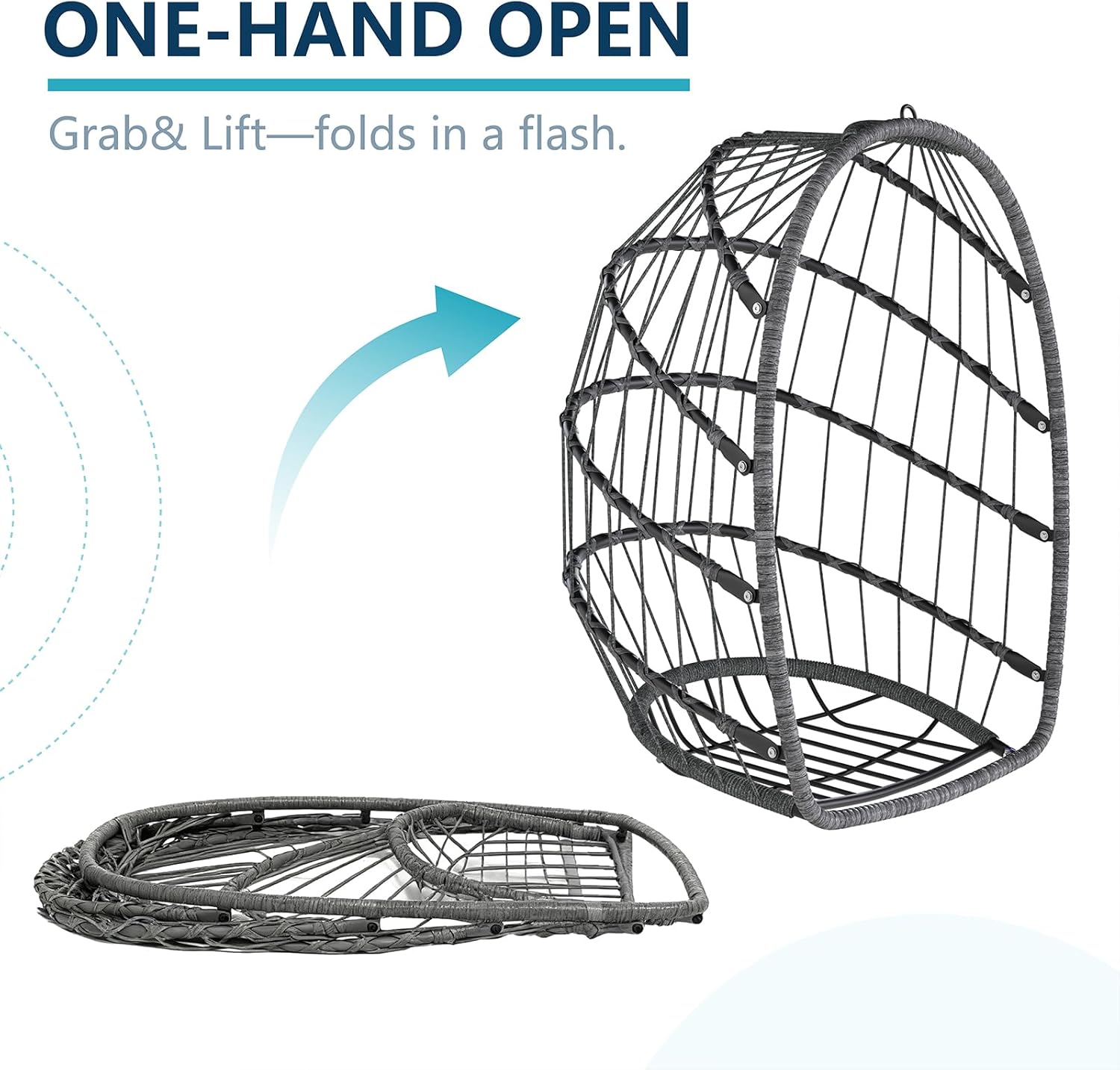 LEYCAY Hanging Egg Chair with Stand, Outdoor Indoor Swing Egg Chair with Cushion, Wicker Hammock for Patio, Bedroom 350 LBS Capacity-Dark Grey