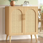 Keehusux Rattan Buffet Cabinet with Storage, Boho Buffet Table with Adjustable Shelf and Solid Wood Legs, Accent Sideboard with Doors, Floor Cabinet for Kitchen, Dining Room and Living Room, Natural