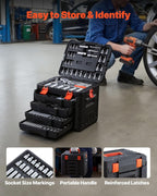 VEVOR Mechanics Tool Set, 297-Piece Mechanic Tool Kit, 1/4 in, 3/8 in, and 1/2 in Drive, SAE and Metric Socket Set, Wrenches, Screwdriver Bits, Accessories, and Storage Case, for Automotive Repair