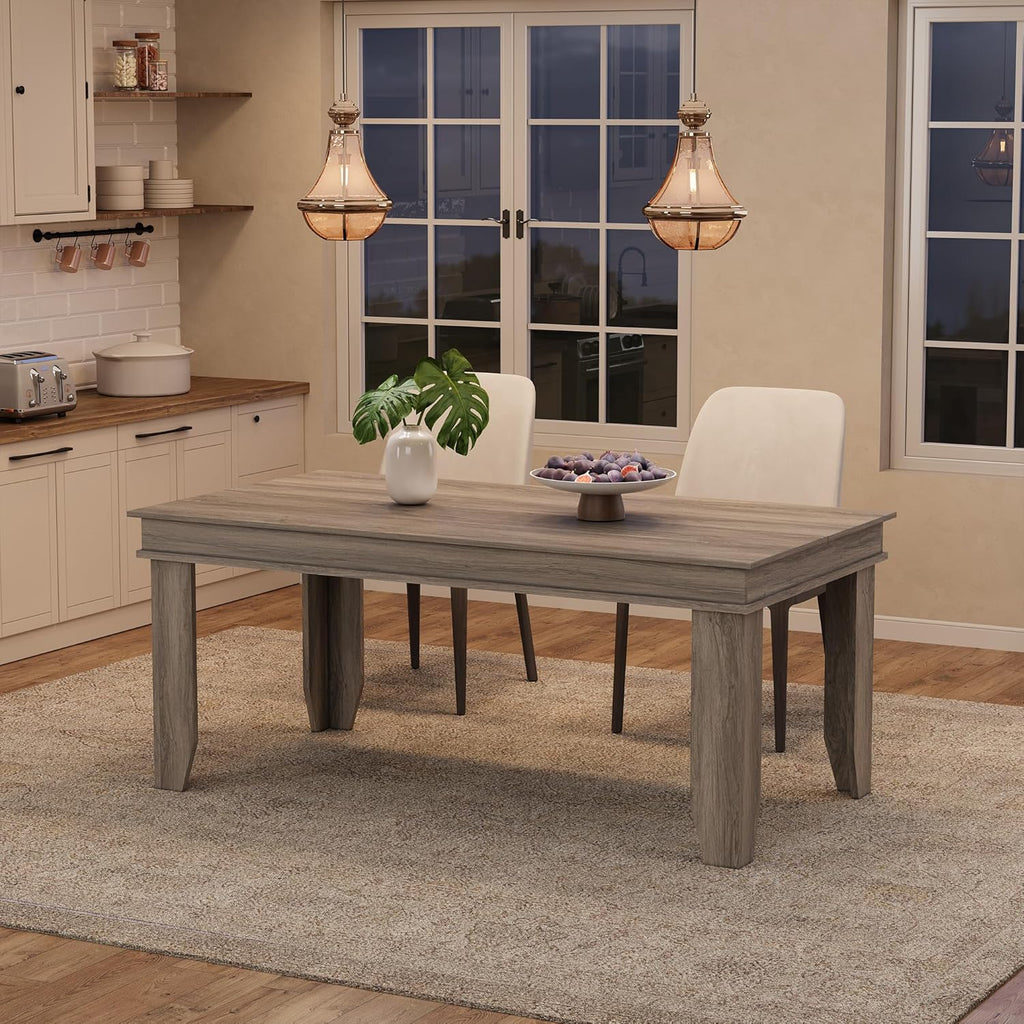 GarveeHome Farmhouse Dining Table for 4-6 People, 63 in Long Kitchen Tables with Wooden Sturdy Frame, 5 ft Large Rectangular Dinner Table for Dining Room, Kitchen, Grey Walnut, 63" Non-extendable
