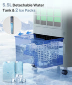 3-in-1 Evaporative Air Cooler - Portable Swamp Cooler Air Conditioner with 5.5L Water Tank & 2 Ice Packs, 3 Speeds, 3 Modes, Cooling Fans that Blow Cold Air for Home & Office, Mother's Day