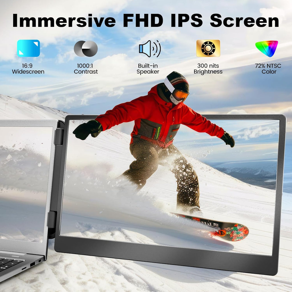 KEFEYA Laptop Screen Extender  14.2" Portable Triple Monitor for Laptop with Full HD IPS Display  Monitor Extender Compatible with Mac  Windows  Chrome  Fits 13-17 Inch Laptops