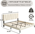King Size Bed Frame with Fabric Upholstered Headboard, Platform Bed with Wooden Slats Support, Fully Mattress Foundation, Box Spring Optional, Easy Assembly