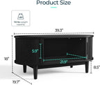 LINSY HOME Round Coffee Table, 31.5" Drum Coffee Table with Sliding Tambour Door, Fluted Accent Center Table with Storage, Mid Century Modern Coffee Table for Living Room (Oval Black)