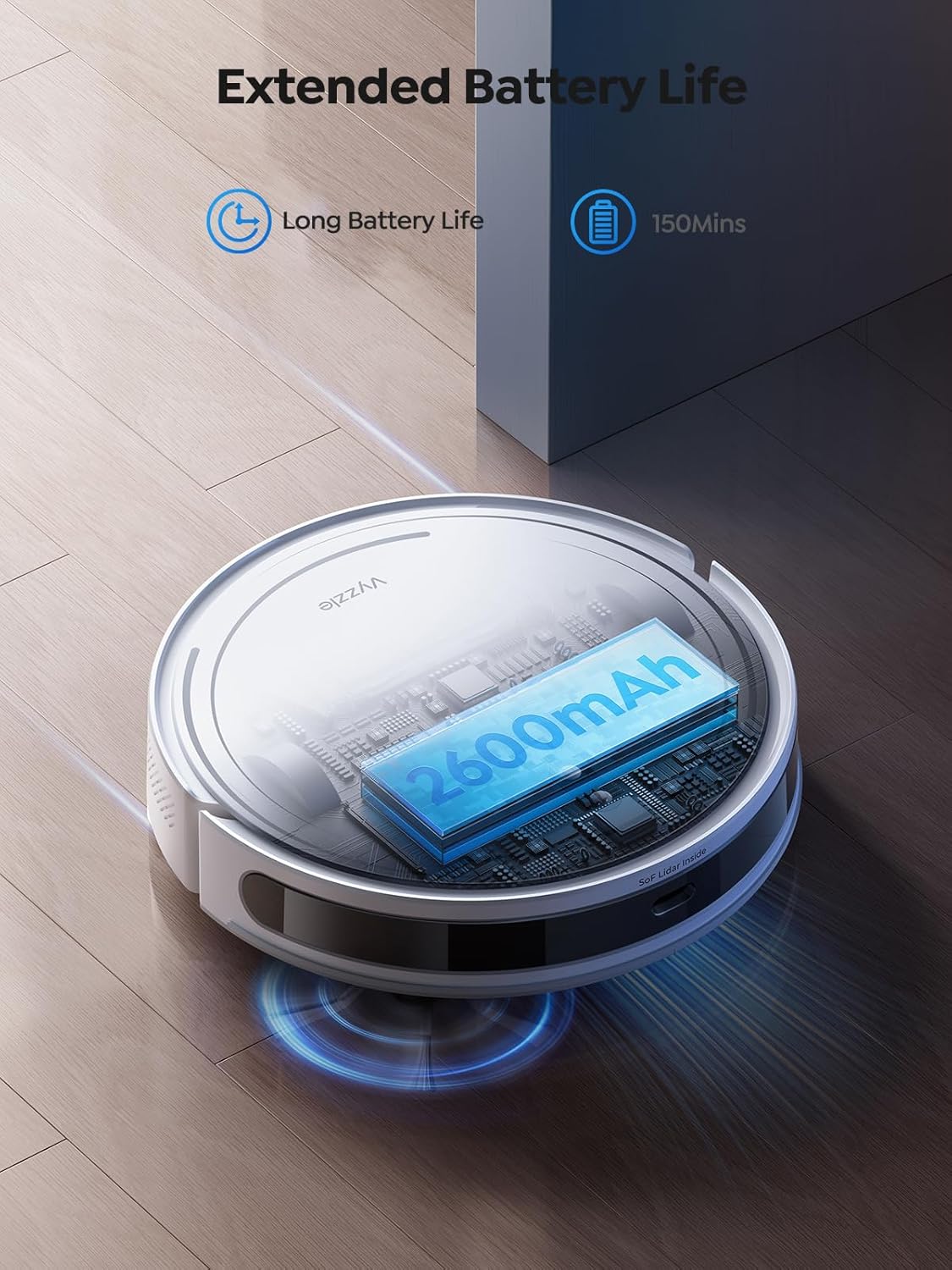 Vyzzle Robot Vacuum and Mop, Smart Navigation Robot Vacuum with 5000Pa Suction, Ultra Slim Robot Vacuum Cleaner, 150Mins Max, App/Alexa Control for Pet Hair, Hard Floor, Carpet, Customized Cleaning