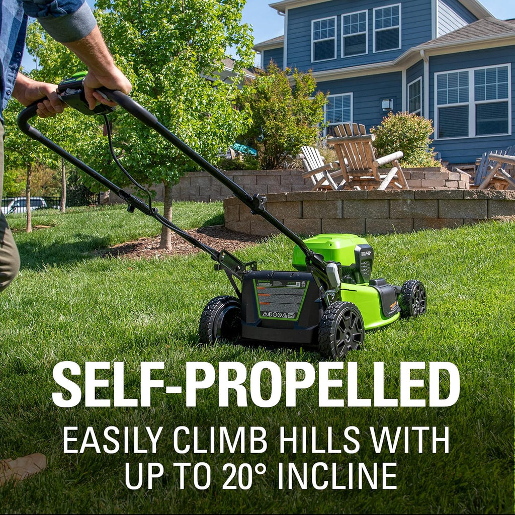 Greenworks 48V (24V x 2) 21" Cordless Battery Self-Propelled Mower & 320 CFM Blower Combo Kit w/ (2) 5.0Ah USB Batteries  (1) 2.0Ah Batter & Chargers
