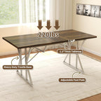 HOMCOM 47"-63" Expandable Dining Table for 4-6 People, Farmhouse Dinner Table with Heavy Duty Metal Trestle Base, Rectangle Kitchen Desk, Distressed Brown
