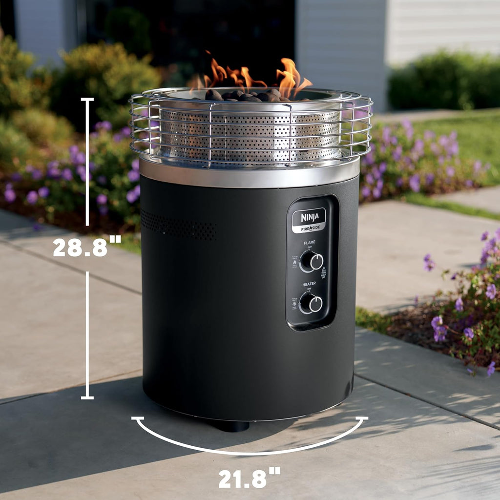Ninja Fireside360™ Outdoor Heater & Fire Pit | 3 Modes: Flame  Heat  Flame & Heat | Portable for Patio  Deck  Camping  Beach | Easy Control Smokeless Flames | Push to Start Ignition | Black | OF101BK